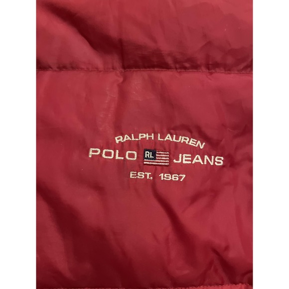 Ralph Lauren Polo Jeans Company Jacket Mens XL Red Puffer Quilted Embroidered - Picture 2 of 6